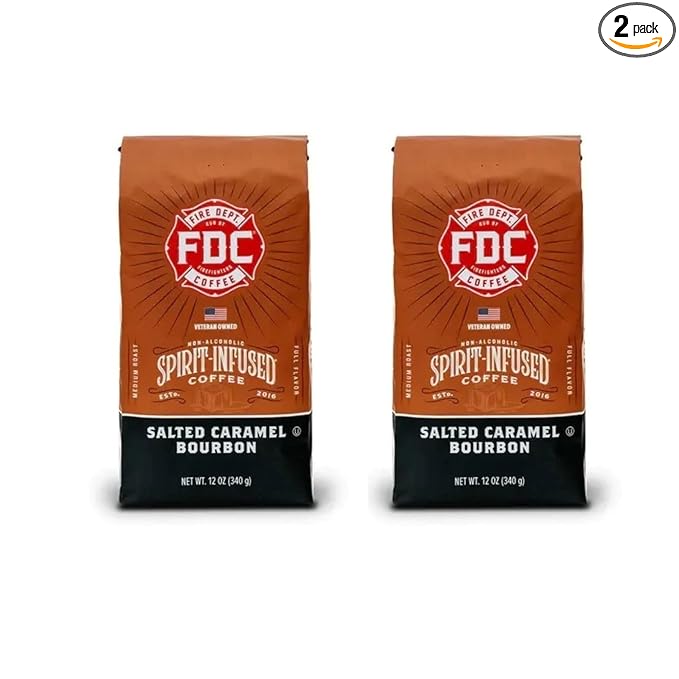 Fire Department Coffee - Salted Caramel Bourbon Coffee - Veteran Owned - Premium Bourbon Infused - Ground Medium Roast - Non-Alcoholic - Roasted in the USA - Veteran Owned (12 oz, Pack of 2)