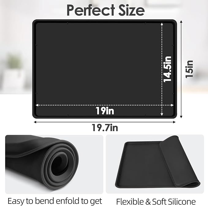 TOHONFOO Silicone Coffee Maker Mat with Lip, 19.7'' x 15'' Heavy Duty Coffee Maker Mat for Countertops, Coffee Tray Fit Under Coffee Machine Appliance Automatic Machines Espresso Accessory, Black