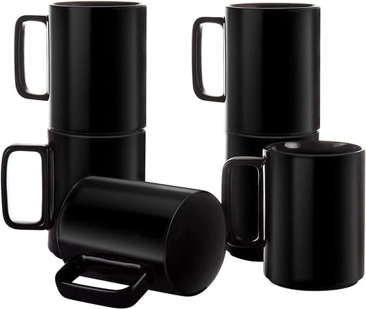 E-liu Porcelain Tea Mugs Coffee Mug Set, Large 15 Ounces Cups for Coffee, Tea, Cocoa, and Mulled Drinks, Set of 6, Black
