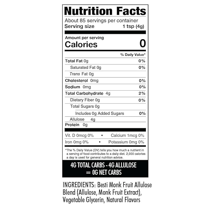 Wholesome Yum Besti Natural Brown Sugar Substitute - Keto Brown Monk Fruit Sweetener Blend With Allulose (No Erythritol) - Non GMO, Zero Carb, Zero Calorie, Sugar Free, No Aftertaste (12 oz)