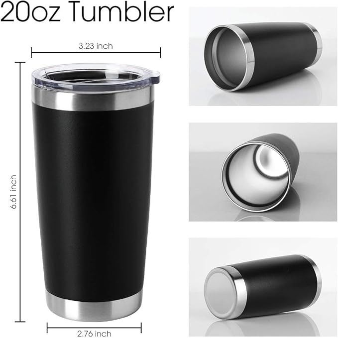 HASLE OUTFITTERS 20oz Tumblers Bulk Stainless Steel Cups with Lid Double Wall Vacuum Insulated Coffee Mugs for Cold & Hot Drinks 1 Pack, Black