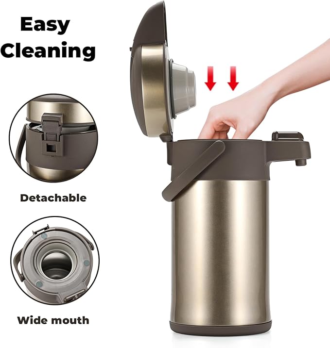 OJOJ 3L/101OZ Thermal Coffee Carafe with Pump, Thermal Beverage Dispenser, Coffee Airpot Stainless Steel Coffee Carafe for Hot Drinks Gold