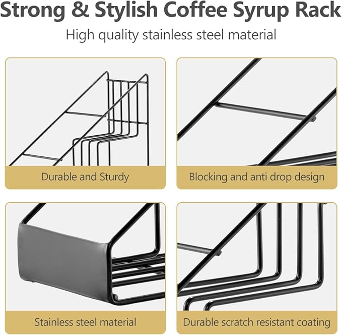 Coffee Syrup Rack for Coffee Bar Accessories, Fits with Torani and Monin Syrup, Coffee Bar Organizer Holds 4 Bottles 2 Pack