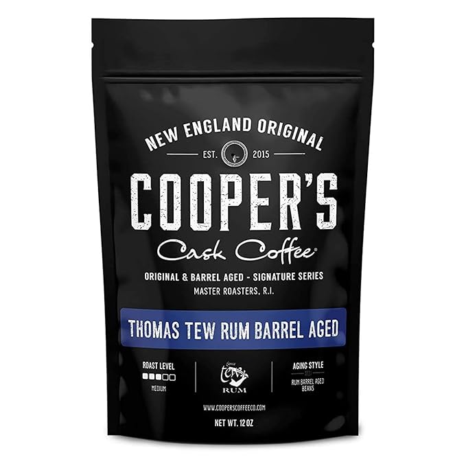 Rum Barrel Aged Coffee, Single-Origin Rwandan Beans Aged in Rum Barrels, Medium Roast Whole Bean, 12 oz