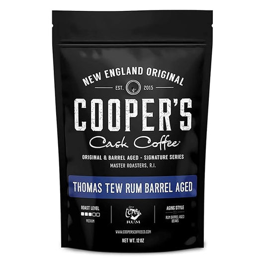 Rum Barrel Aged Coffee, Single-Origin Rwandan Beans Aged in Rum Barrels, Medium Roast Whole Bean, 12 oz