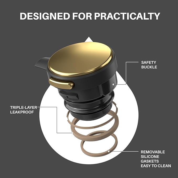 IDEUS Thermal Coffee Carafe 68oz (2,000ml), Stainless Steel Double Wall Insulated Vacuum Flask, Water Jug Coffee Server and Beverage Dispenser, Heat and Cold Retention (Black-Gold, 68oz (2,000ml))