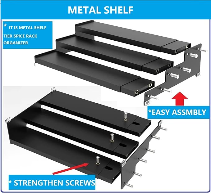 Spice Rack Organizer for Cabinet, 3 Tier Expandable Spices Storage, Great for Kitchen Cabinets, Cupboard,Pantry and Countertop More 2 Packs/Black