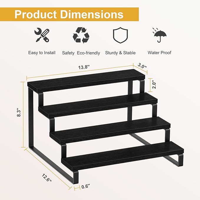 Giikin Wooden Display Stand Riser - Set of 2, 3 Tier Organizer Stand for Perfume, Cupcakes, Home & Shop, Black