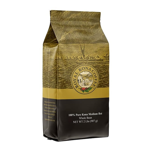 ROYAL KONA COFFEE Whole Bean - 100% Hawaiian Kona Whole Bean Coffee Medium Roast, 2 Pounds