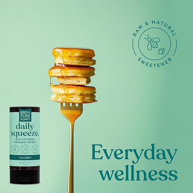 Manuka Honey New Zealand - MGO 50+ Multifloral 100% Pure New Zealand Mānuka Squeezy Honey, Raw Mānuka Honey, 12 Ounce