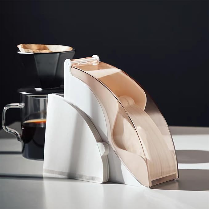 Coffee Filter Paper Holder with Dustproof Cover Coffee Filter Storage Container Filter Paper Box (White for cone filter paper)