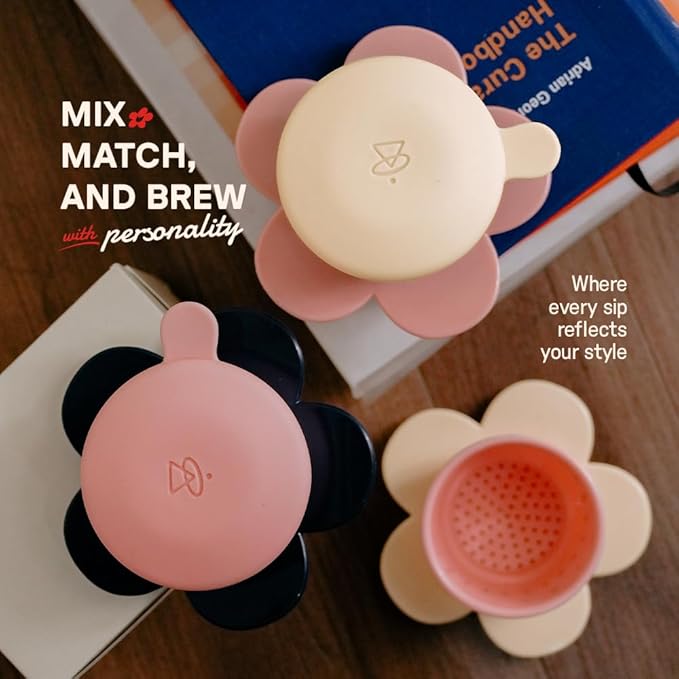 Pour Over Coffee Dripper - Vietnamese Phin Filter – Single Cup Coffee Maker 1-2 Cup with Flower Design – Plastic Reusable Coffee Filter for Manual Brewing, Travel Friendly (Navy + Ivory)