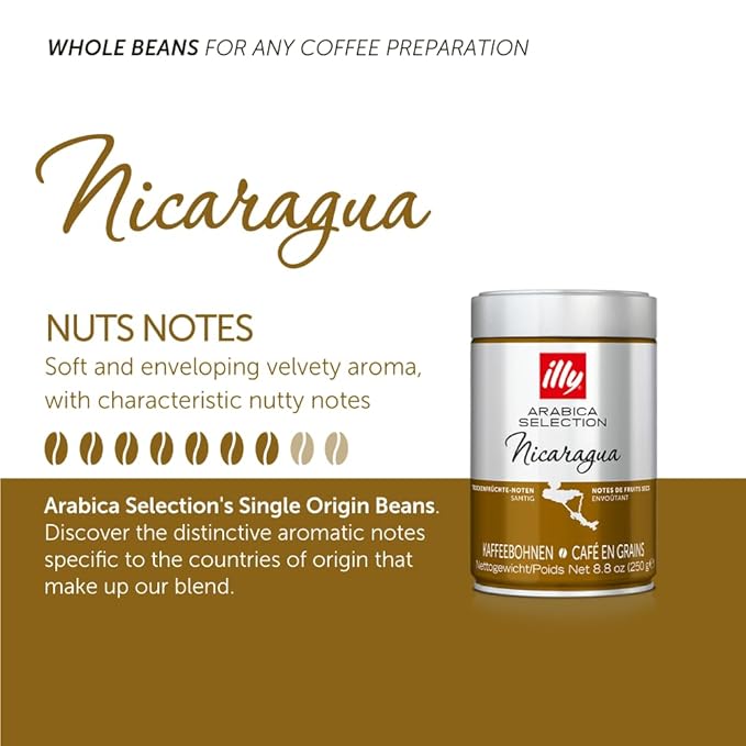 illy Arabica Selections Nicaragua Whole Bean Coffee, 100% Arabica Bean Single Origin Coffee, No Preservatives, 8.8oz (Pack of 1)