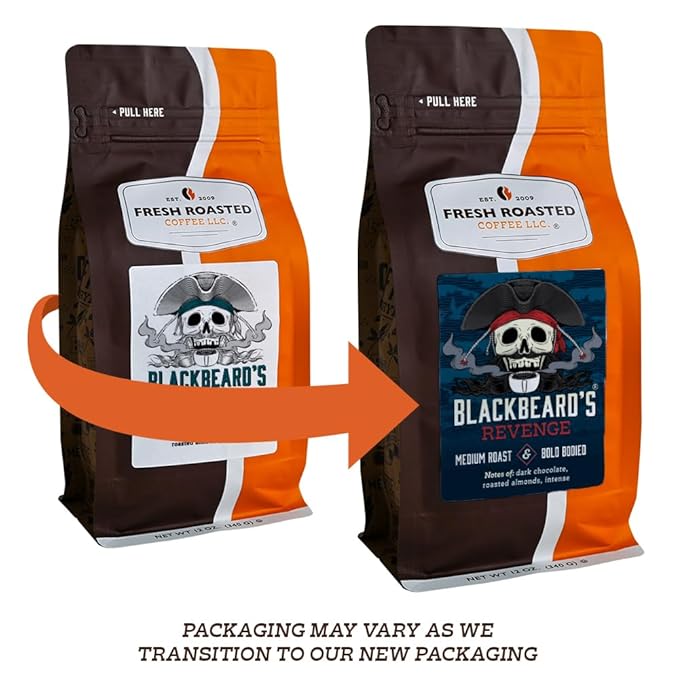 Fresh Roasted Coffee, Blackbeard's Revenge, 12 oz, Medium Roast, Kosher, Ground