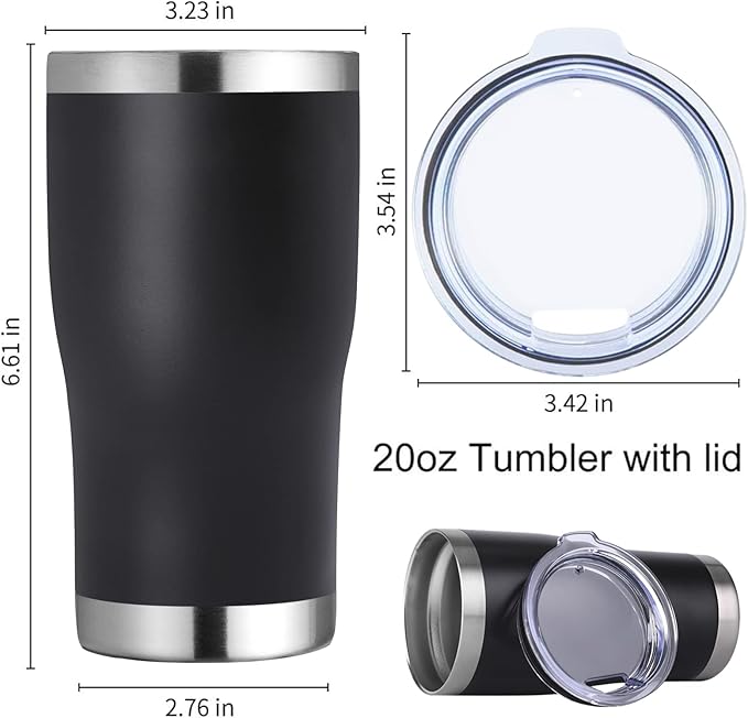 DOMICARE 20oz Tumbler with Lid Stainless Steel Tumblers Bulk, Double Wall Vacuum Insulated Coffee Travel Mug Powder Coated Tumbler, 12 Count (Pack of 1) Black