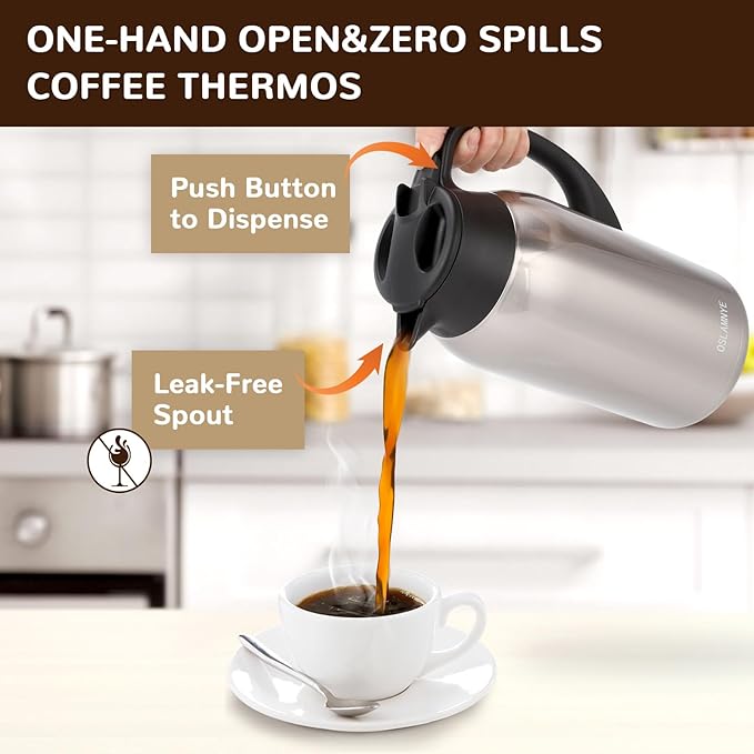 316Stainless Steel Coffee Carafe 84oz - 12 Hours Hot & 24 Hours Cold Large Capacity Coffee Server for Home/Office/Camping Silver