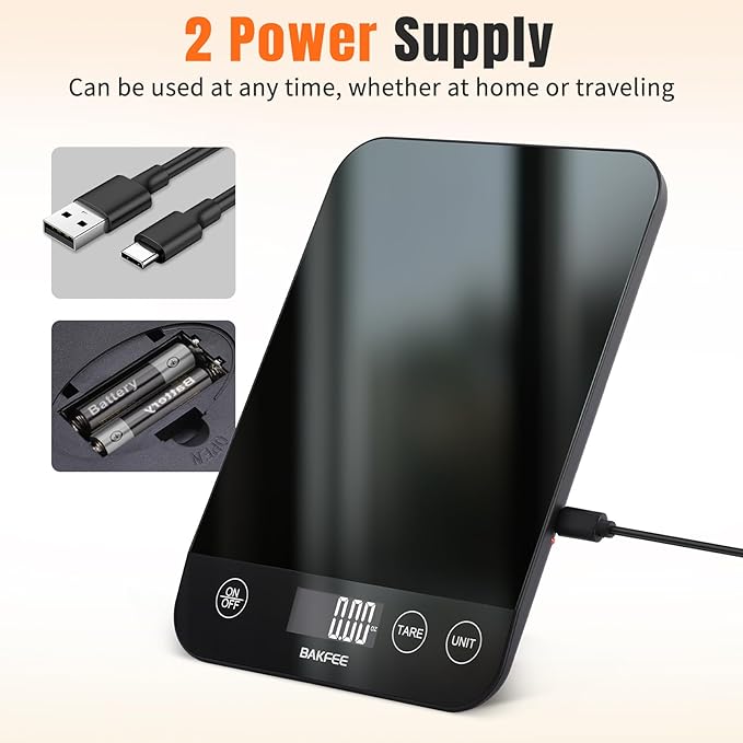 33LB Digital Kitchen Scale, Food Scale Rechargeable with Tempered Glass, Grams and Ounces, USB Charging, 1g High Accuracy for Baking, Cooking, Food BK807 Grey