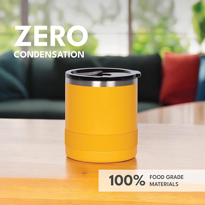 Elemental Recess Lowball Tumbler, 10oz Triple Wall Stainless Steel Cup with Non-Shattered Tritan Lid, Insulated Whiskey Glass, Insulated Coffee Tumbler Mug for Hot & Cold Drinks - Citrus