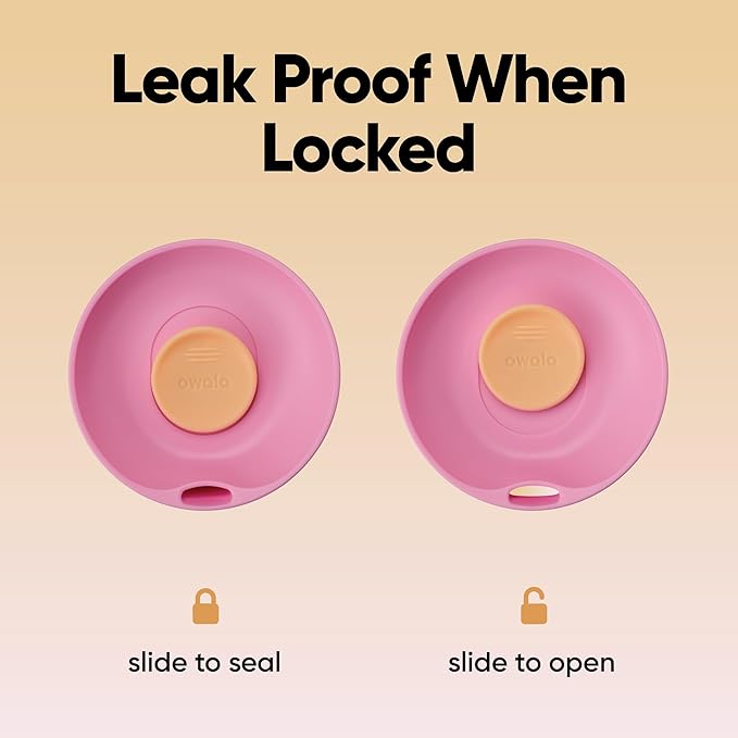 Owala SmoothSip Slider Insulated Stainless Steel Coffee Tumbler, Reusable Iced Coffee Cup, Hot Coffee Travel Mug, BPA Free 12 oz, Pink/Tan (Daybreak)