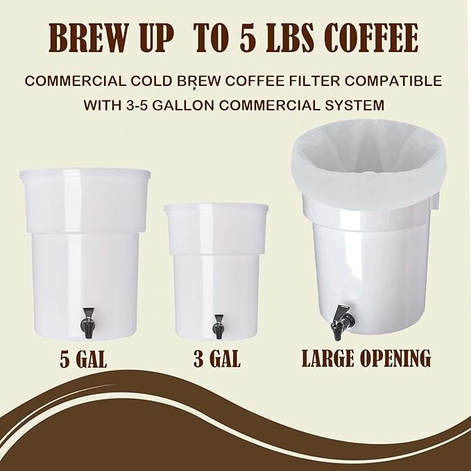 50 Pcs Commercial Cold Brew Coffee Filters, 20" x 20" Brew Bags For Commercial Cold Brew Coffee Makers and 5 Gallon Buckets, Disposable Coffee Filter Bags with Drawstring for Brew Up to 5 lbs Coffee
