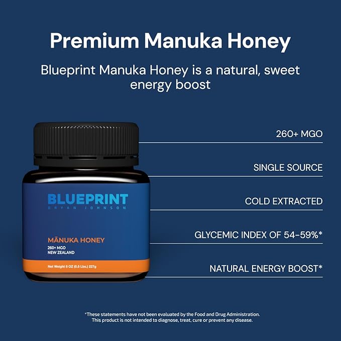 Blueprint by Bryan Johnson Manuka Honey - MGO 260+ - New Zealand Sourced - (8 oz)