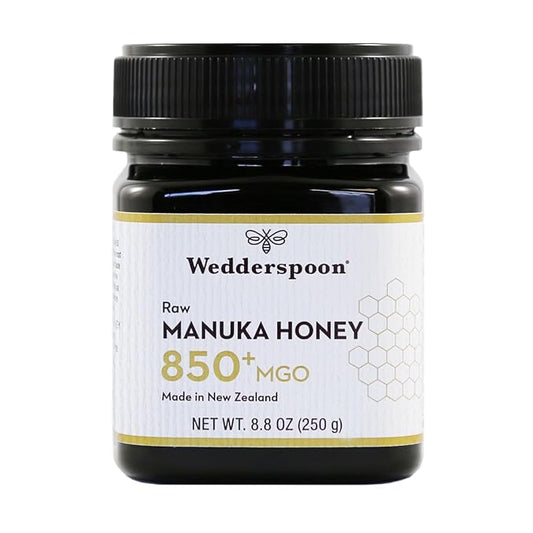 Wedderspoon Raw Premium Manuka Honey, 850+ MGO, 8.8 Oz, Unpasteurized New Zealand Honey, From Our Hives to Your Home