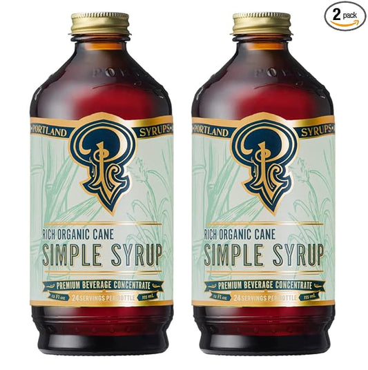 Portland Syrups Organic Cane Simple Syrup - Drink Mix for Exceptional Cocktails, Sugar for Drinks, for Coffee, Mocktails, Baking, 12 oz, 24 Servings - Pack of 2