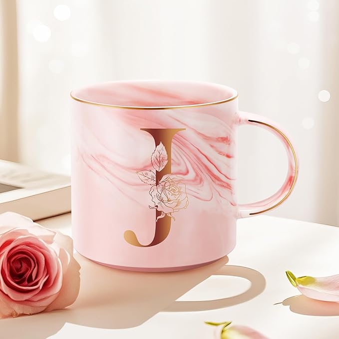 Personalized Gifts for Women Coffee Mug, Initial Customized Gift Monogrammed A-Z Coffee Mug 12 OZ, Christmas Anniversary Birthday Gifts for Women Mom Grandma Friend Sister Wife(J)