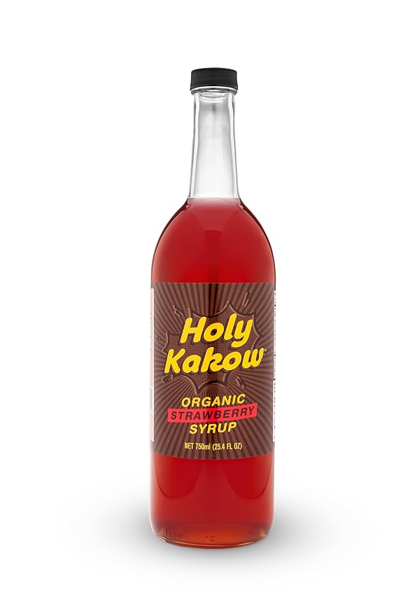 Holy Kakow Organic Strawberry Syrup - Strawberry Syrup for Drinks, Fruit Syrup, Dye Free Strawberry Syrup, Liquid Sugar, Cane Sugar Syrup, Strawberry Simple Syrup, All-Natural, Non-GMO - 750 ml