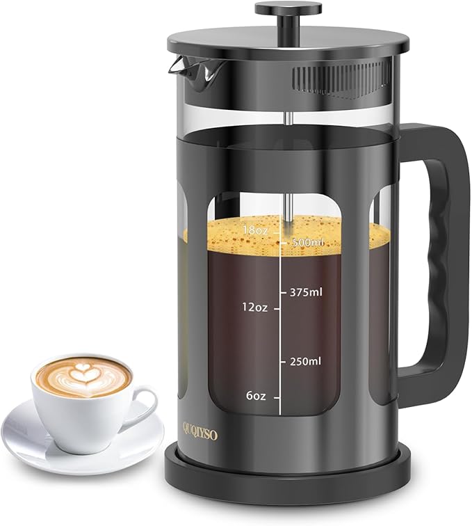 French Press Coffee Maker, French Press 304 Stainless Steel with 4 Filter, Heat Resistant Durable, Easy to Clean, Borosilicate Glass Coffee Press, 100% BPA Free Glass Teapot, 21 ounce, Dark Pewter