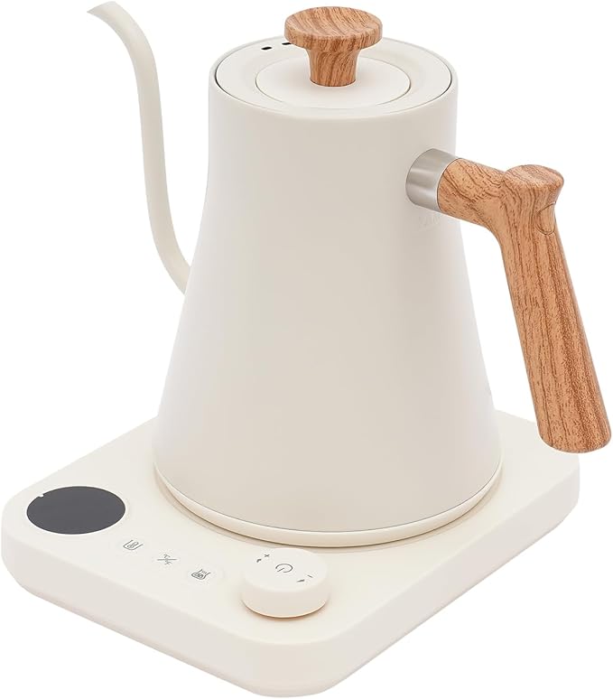 Electric Gooseneck Kettle Temperature Control Stainless Steel Water Kettle For Pour-Over Coffee & Tea Brewing, Quick Heating, Insulation Timer, 1200w 0.9l White