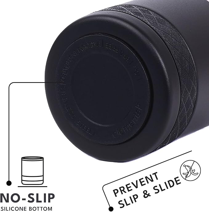 Elemental Recess Lowball Tumbler Set of 2, 10oz Triple Wall Stainless Steel Cup with Non-Shattered Tritan Lid, Insulated Whiskey Glass, Insulated Coffee Tumbler Mug for Hot & Cold Drinks - Black