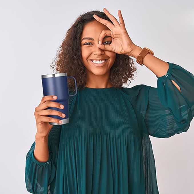 VEGOND 20 oz Tumbler with Handle Lid and Straw, Stainless Steel Insulated Travel Coffee Mug Spill Proof Double Wall Metal Tumbler Cup Keeps Drink Hot and Cold, Navy Blue 1 Pack