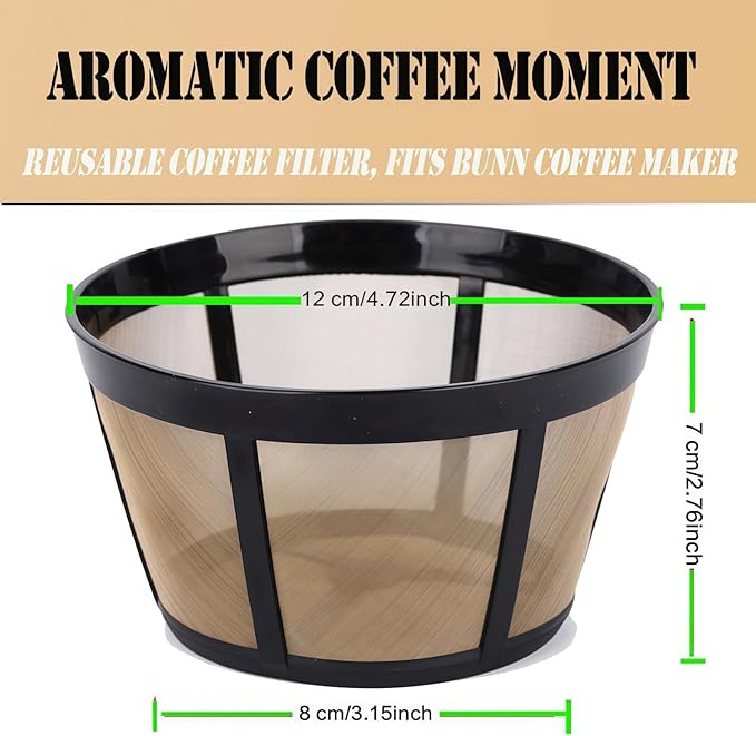 Blisshour Reusable Coffee Filter, Fits BUNN Coffee Maker, Replaces BUNN Filters (8-12 Cup)
