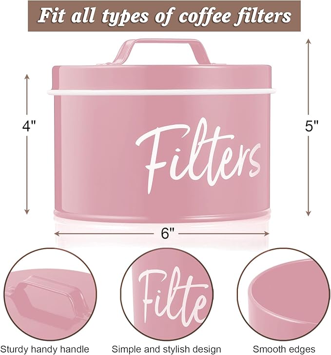 DRASTAR Coffee Filter Holder, Filter Storage with Lid for Counter, Storage Basket Container for Coffee Bar Accessories Decor, Pink