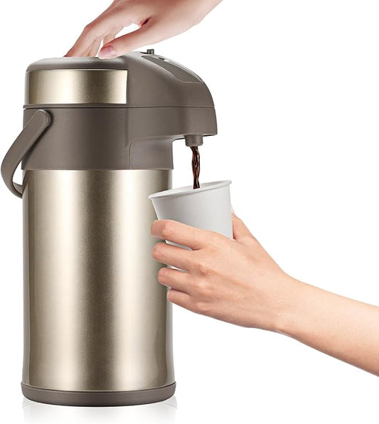 OJOJ 3L/101OZ Thermal Coffee Carafe with Pump, Thermal Beverage Dispenser, Coffee Airpot Stainless Steel Coffee Carafe for Hot Drinks Gold