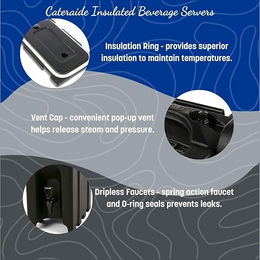 Carlisle FoodService Products Cateraide Insulated Beverage Dispenser with Handles for Catering, Kitchen, and Restaurants, Plastic, 10 Gallons, Black