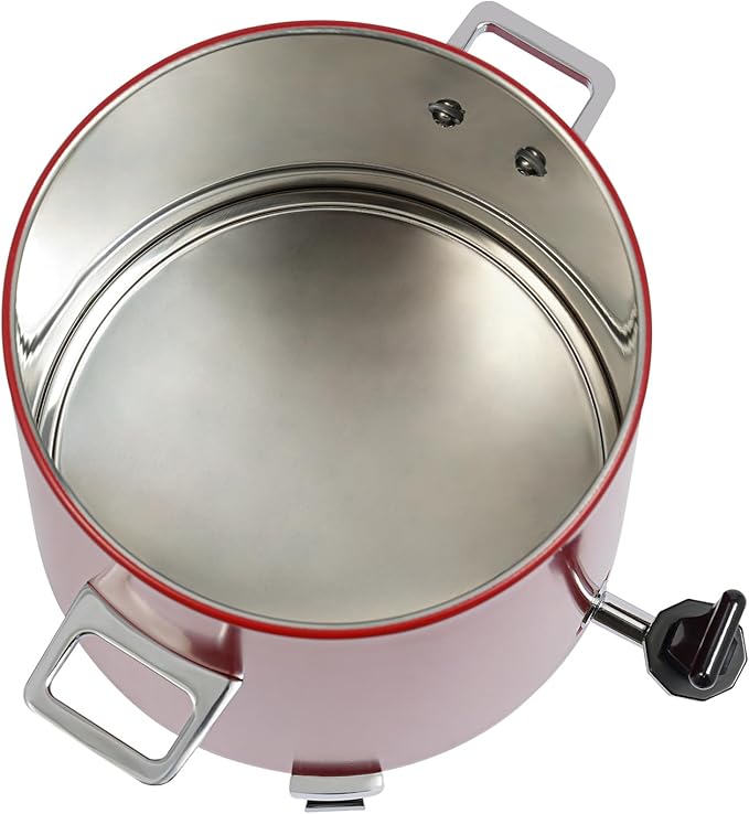 Stainless Steel Beverage Dispensers, Drink Dispenser with Fuel Holder & Base & Stainless Steel Faucet 3.4Gal Hot Beverage Dispenser, Commercial Coffee Urn for Hotels, Canteens（Silver, Red）