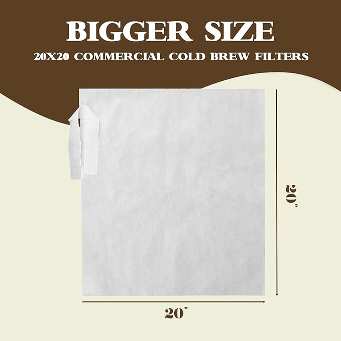 50 Pcs Commercial Cold Brew Coffee Filters, 20" x 20" Brew Bags For Commercial Cold Brew Coffee Makers and 5 Gallon Buckets, Disposable Coffee Filter Bags with Drawstring for Brew Up to 5 lbs Coffee