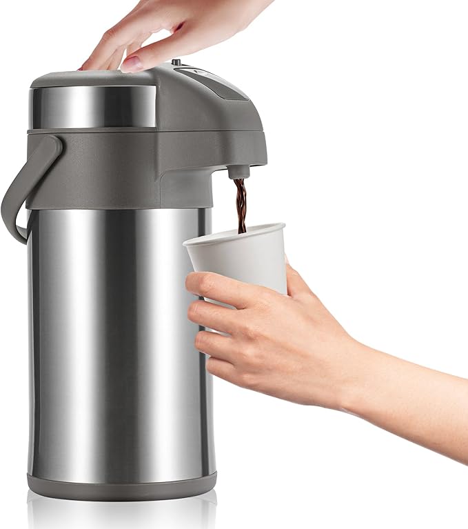 OJOJ 3L/101OZ Thermal Coffee Carafe with Pump, Thermal Beverage Dispenser, Coffee Airpot Stainless Steel Coffee Carafe for Hot Drinks Silver