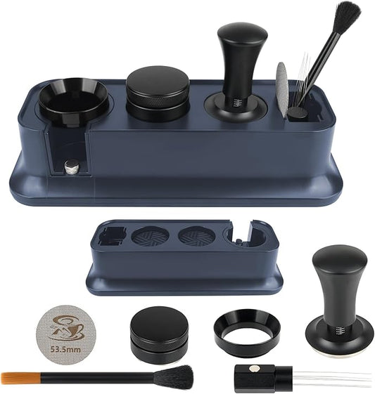 7 Pack 54mm Espresso Accessories – Tamper Station, Coffee Distributor, WDT Tool, Tamping Mat, Dosing Funnel, Brush & Puck Screen – Barista Tools Kit for Espresso Machines at Home or Cafe