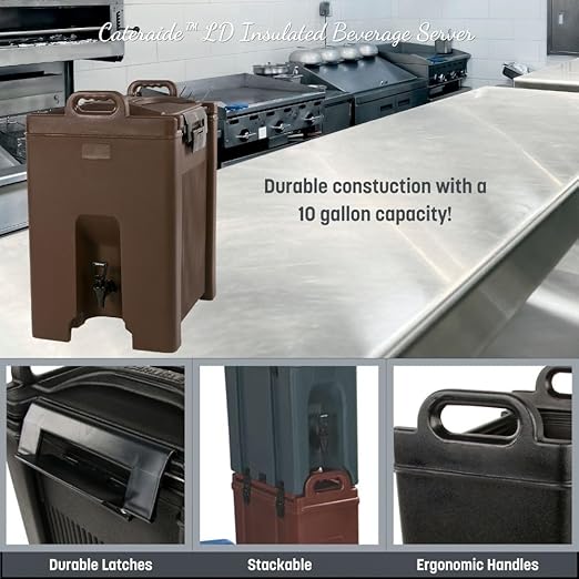 Carlisle FoodService Products Cateraide Insulated Beverage Dispenser with Handles for Catering, Kitchen, and Restaurants, Plastic, 10 Gallons, Brown