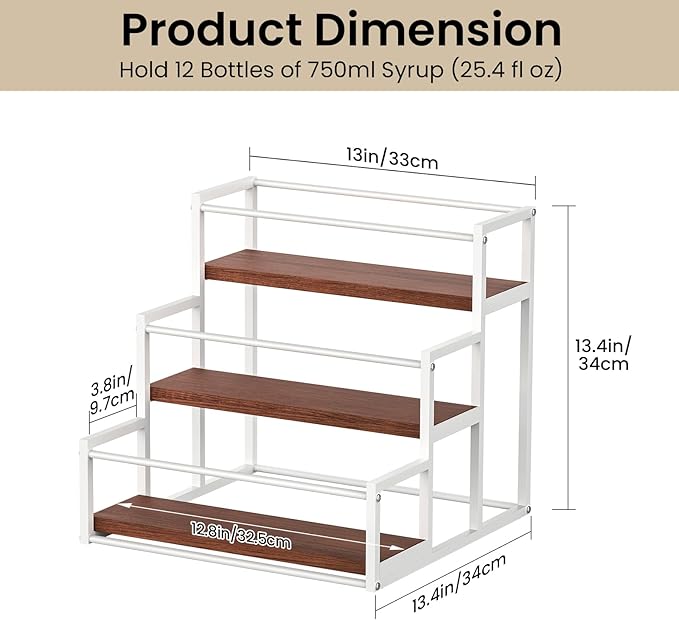 THYGIFTREE Coffee Syrup Rack Organizer 3-Tier 12 Syrup Bottles Holder Stand for Coffee Bar Station Storage Shelves for Syrup, Wine, Dressing for Kitchen, White