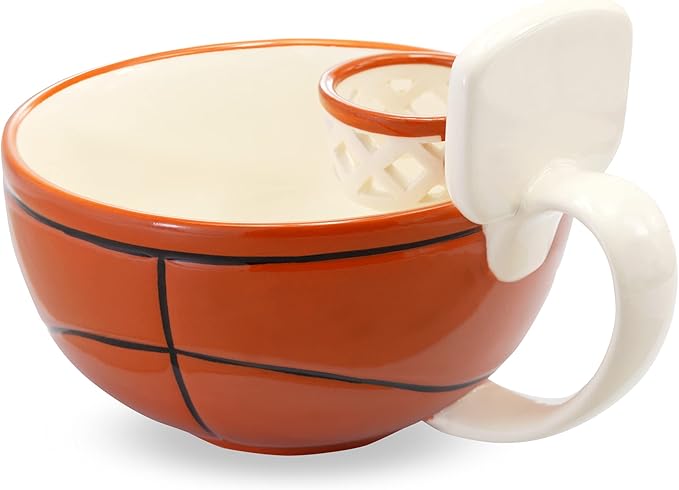MAX'IS Creations The Mug with a Hoop Basketball Mug Funny Ceramic Coffee Mugs Cereal Bowl Sports Coach Kids Basketball Gifts for Boys 8-12 12-14 Girls Stuff Accessories Mini-Hoop for Kids, 16oz