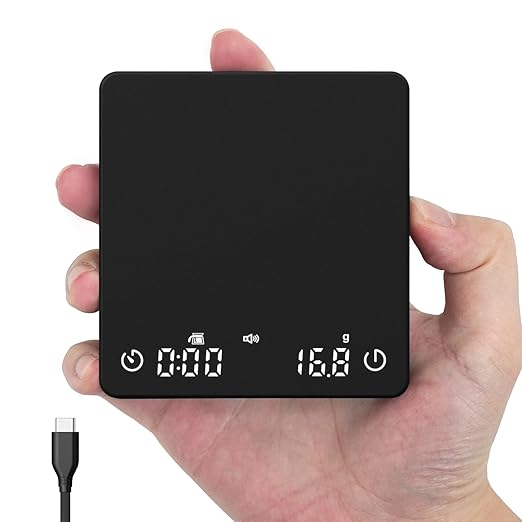 Mini Coffee Scale with Auto Timing, Espresso Scale with Timer, 2kg/0.1g High Precision Scale for Coffee Beans, Black, Rechargeable