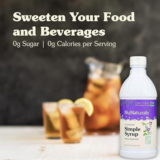 NuNaturals Stevia Simple Syrup, Sugar-Free Sweetener, Plant-Based Sugar Substitute, Zero Calorie, 16 oz