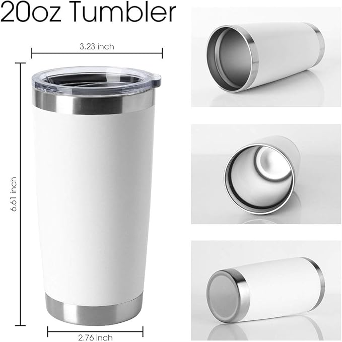 HASLE OUTFITTERS 20oz Stainless Steel Tumblers Bulk, Insulated Travel Cup with Lid, Double Wall Vacuum Coffee Mug for Cold & Hot Drinks 4 Pack, White