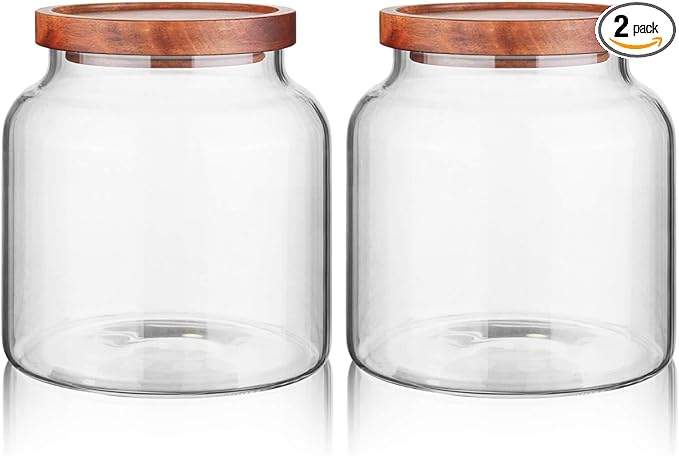 Labina Glass Storage Container Airtight Food Jars Kitchen Canister with Wood Lids, 54 Oz (1600ml) Wide Mouth Pantry Organization Glass Jar for Flour, Sugar, Cookie, Spagetti, Nuts and Candy (2 Pack)