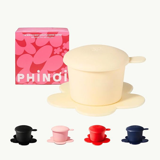 PHINOI Pour Over Coffee Dripper - Vietnamese Phin Filter – Single Cup Coffee Maker 1-2 Cup with Flower Design – Plastic Reusable Coffee Filter for Manual Brewing, Travel Friendly (Ivory)