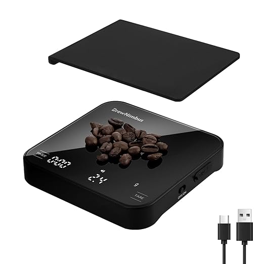 Mini Coffee Scale with Timer, 2kg/0.1g High Precision Scale for Espresso & Pour-Over, Portable Digital Kitchen Scale, 4 Modes & 3 Units, USB Charging, Tempered Glass Platform, Black